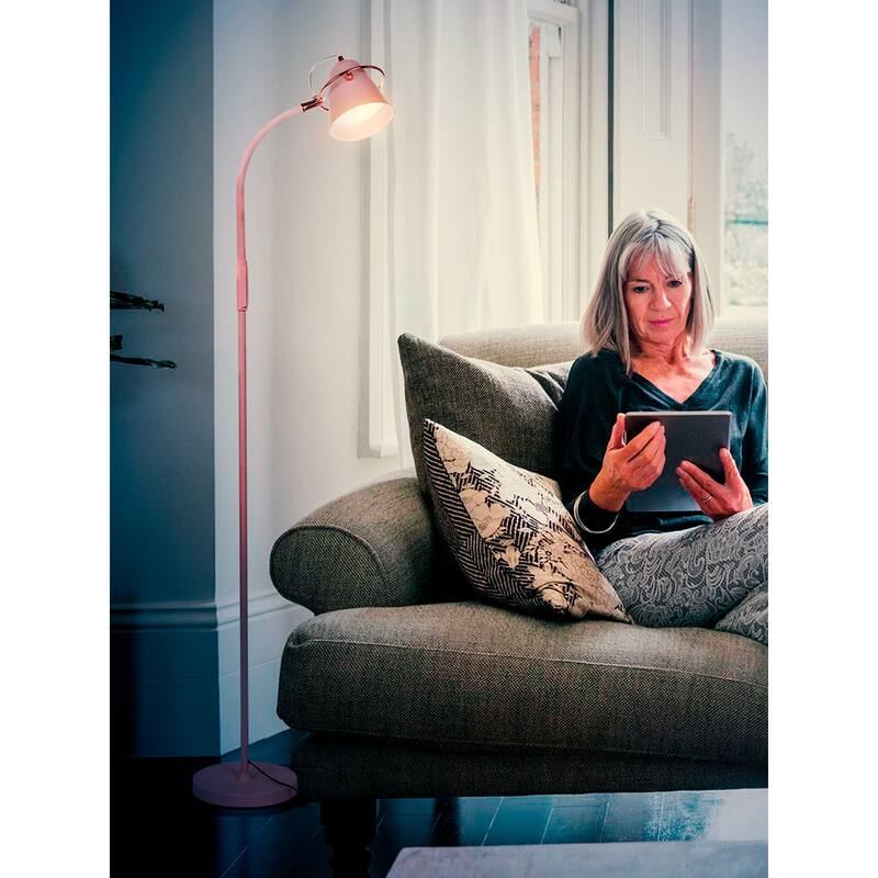 Brightech Zoey 65 in. Pastel Pink Industrial Dimming and Color Temperature Adjustable LED Floor Lamp with Pink Cone Shade