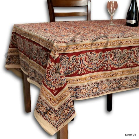Vegetable Dye Block Print Vintage Floral Cotton Tablecloth Collection