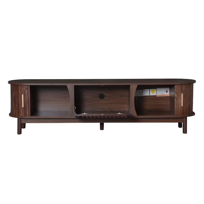Roomfitters Farmhouse TV Stand for 75" TVs, Wood Entertainment Console with Storage Cabinet, Living Room Design, Dark Brown