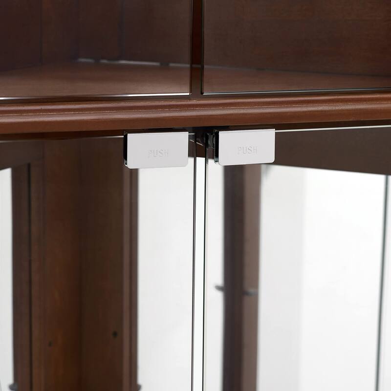 Corner Curio Cabinet with Lights, Floor Standing Display Cabinet with Adjustable Tempered Glass Shelves & Mirrored Back