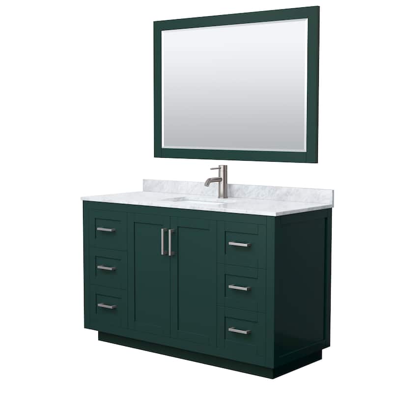 Miranda Single Vanity Set, White Carrara Marble Top, 46-Inch Mirror