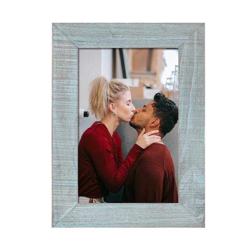Adeco Wood Grain Distressed Blue Wood Picture Frame