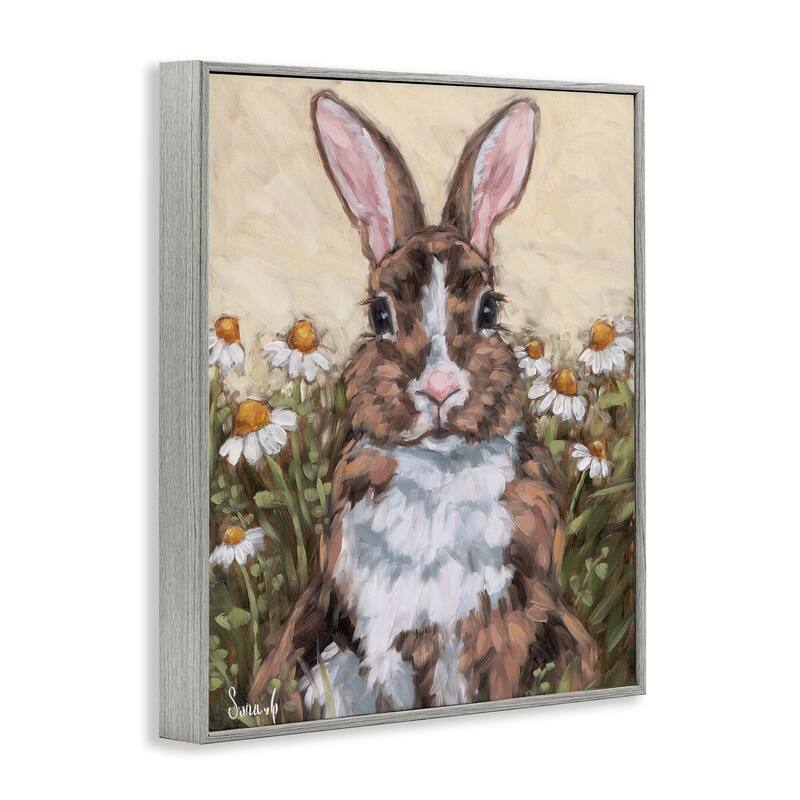 Stupell Rabbit Portrait with Daisies Framed Giclee Art Design By Sara G. Designs