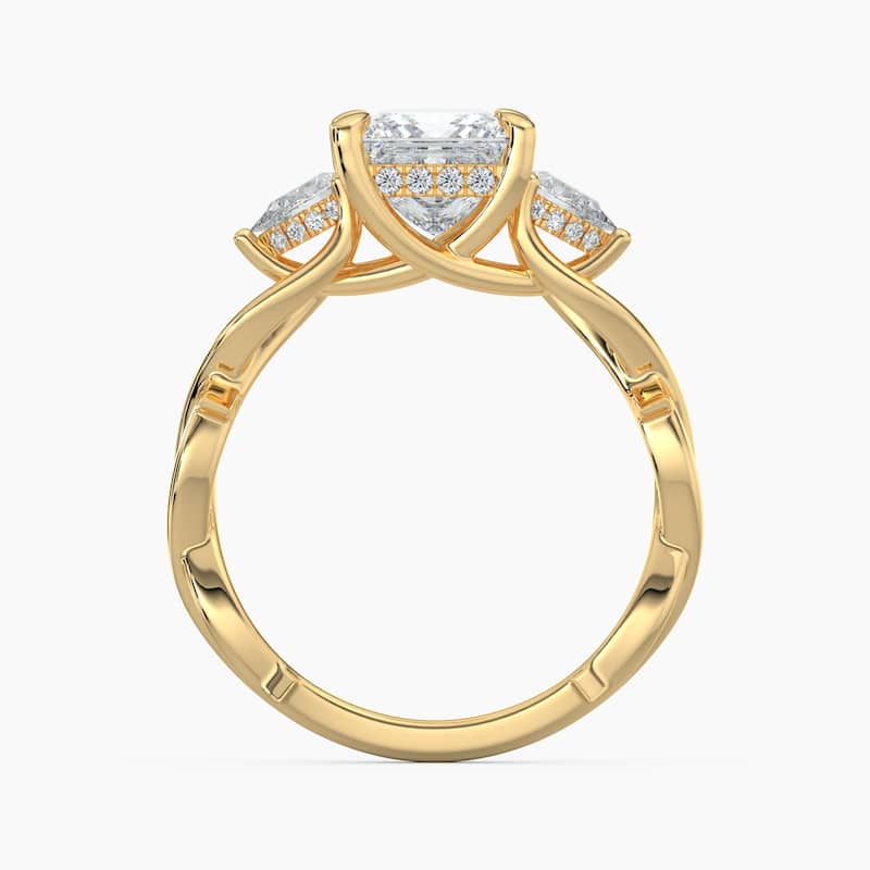 Auriya 14k Gold Princess Lab Grown Diamond Thorn Vine Three Stone Hidden Halo Engagement Ring 1 to 5 ct. tw. (F-G, VS)
