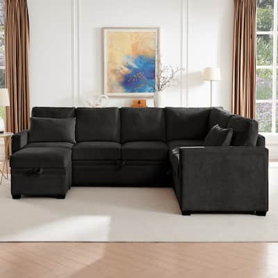 Modular Sectional Sleeper Sofa wPull Out Ottoman Bed U Shape Storage Bed
