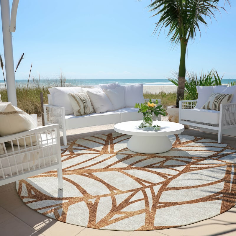 Machine Washable Indoor/ Outdoor Chantille Modern Palms Rug - Paprika - 8' x 8'