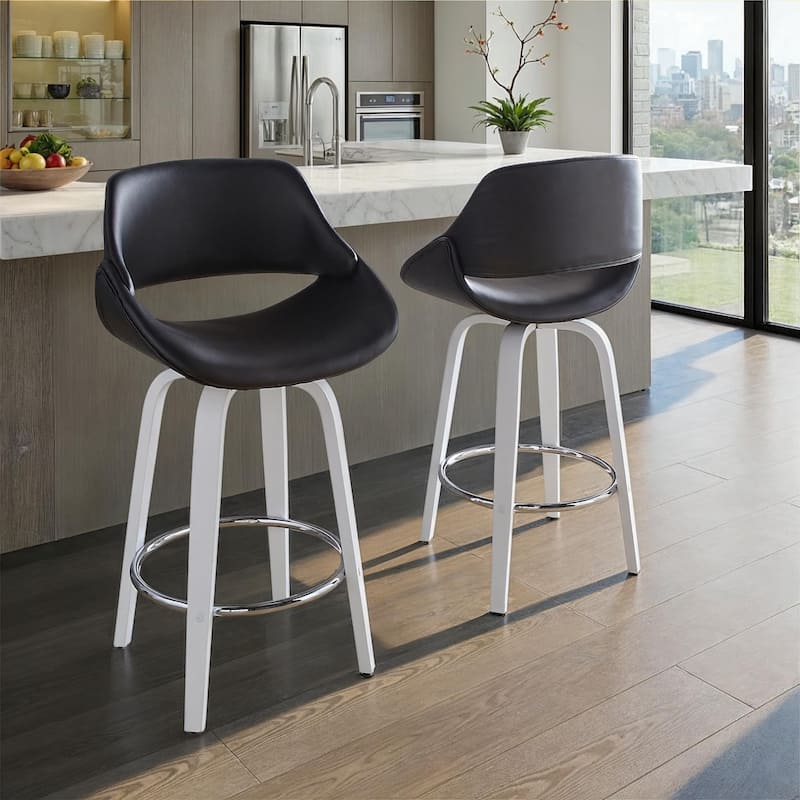 Fabrico 26" Fixed-Height Counter Stool - Set of 2 - Black Faux Leather