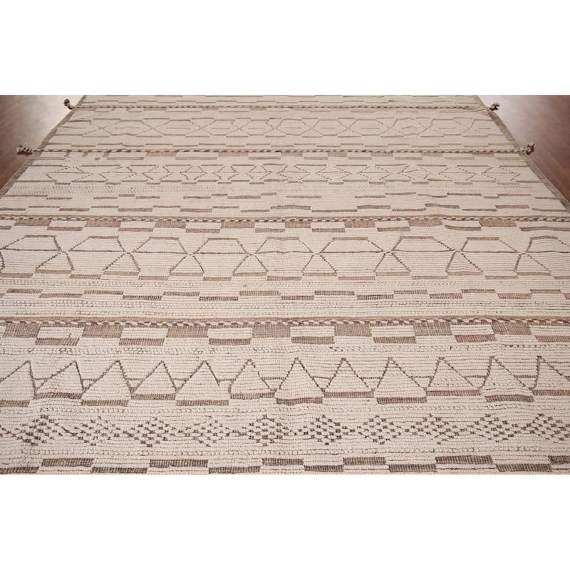 Moroccan Oriental Large Area Rug Hand-Knotted Abstract Wool Carpet - 10'1"x 13'9"