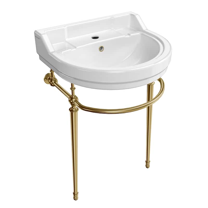 Whitehaus Console Sink With Semi-Circular Bowl, Metal Leg Supports and Front Towel Bar.