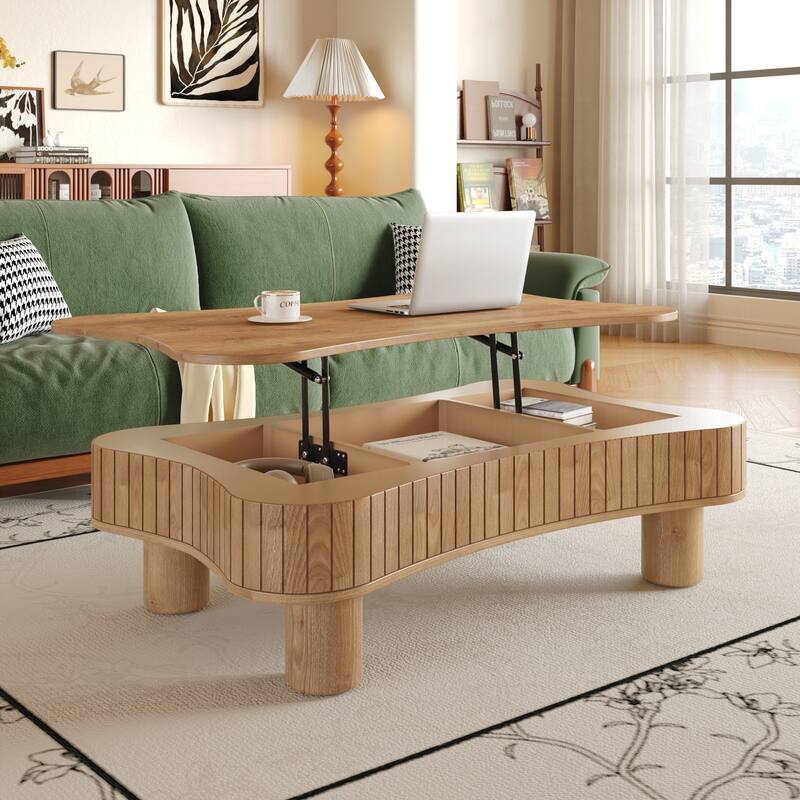 Lift Top Coffee Table for Living Room - Light Brown
