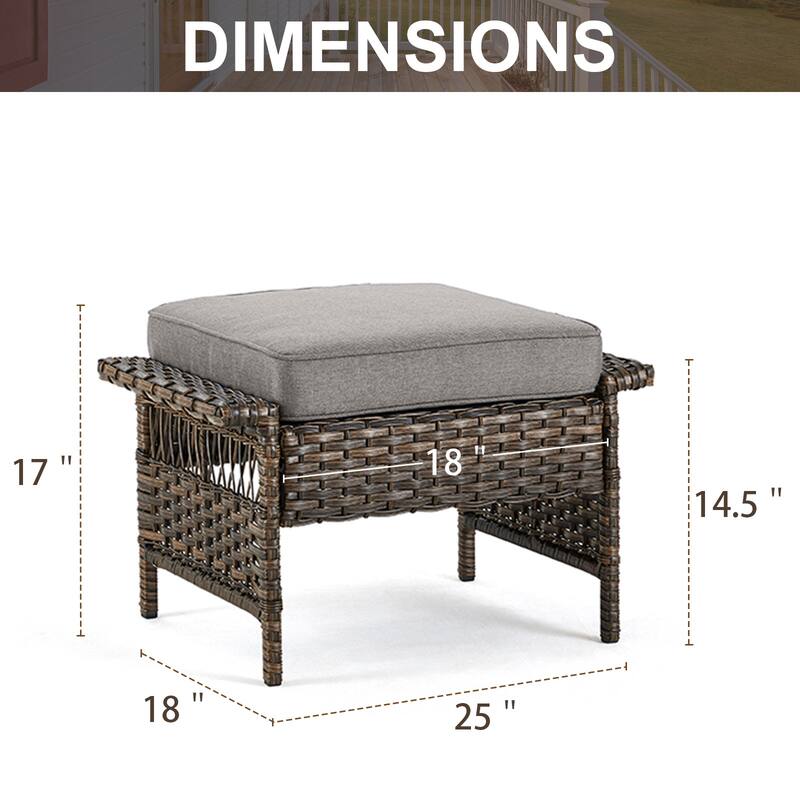 Gymojoy 4Pcs Sofa PE Rattan Swivel Chair Table and Ottoman - Brown