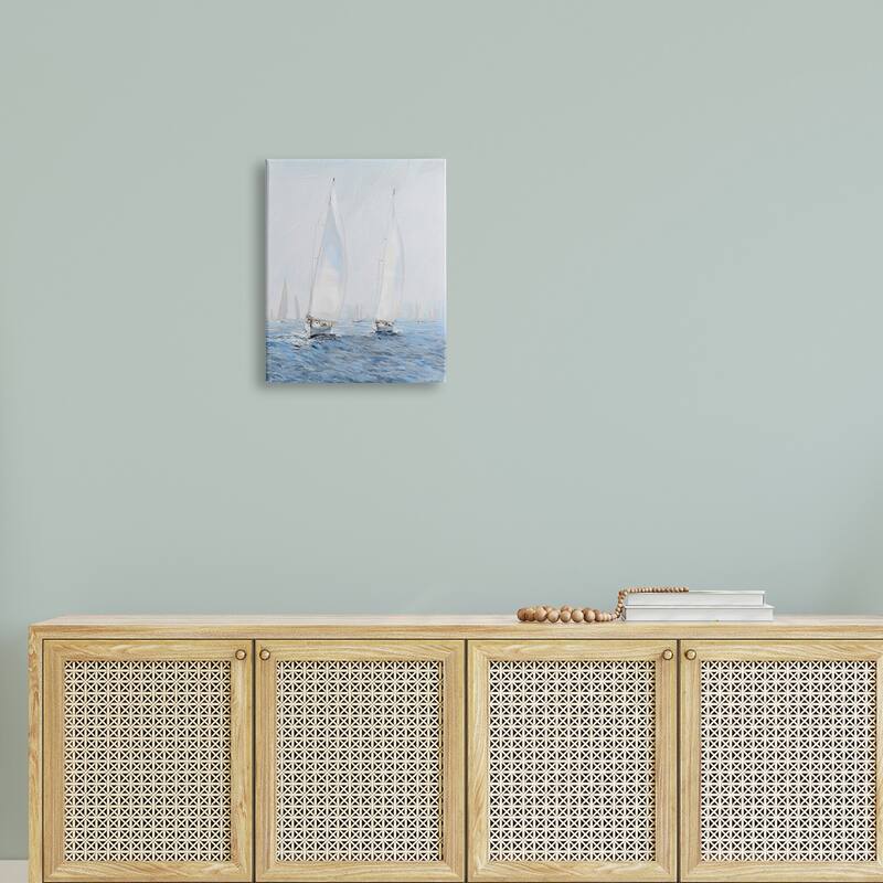 Stupell Beautiful White Sailboats Drifting Ocean Waves Painting Canvas Wall Art