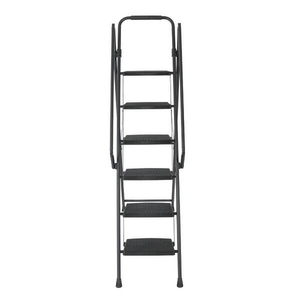 slide 2 of 12, Black 6-Step Compact Metal Step Stool Ladder