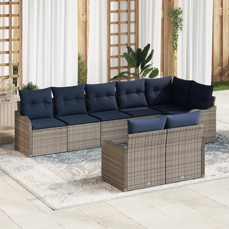 vidaXL 8/9 Garden Sofa Set with Cushions Black/Brown/Grey Poly Rattan - 113.2 x 48.2 x 27.2 - Grey without table