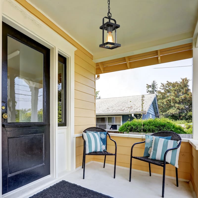 Modern Farmhouse Outdoor Patio lights Black Pendant Lighting Glass Shade Ceiling Light - Textured Black - L 6"x W 6"x H 12.5"