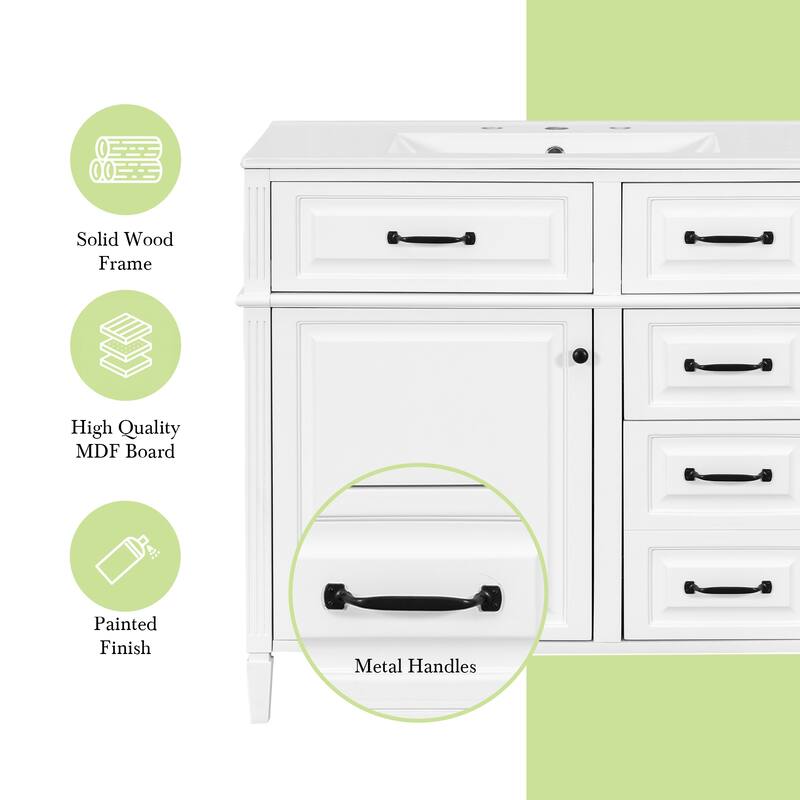 36-Inch Bathroom Vanity with Ceramic Sink, Solid Wood Frame, Flip Drawer and Adjustable Shelf