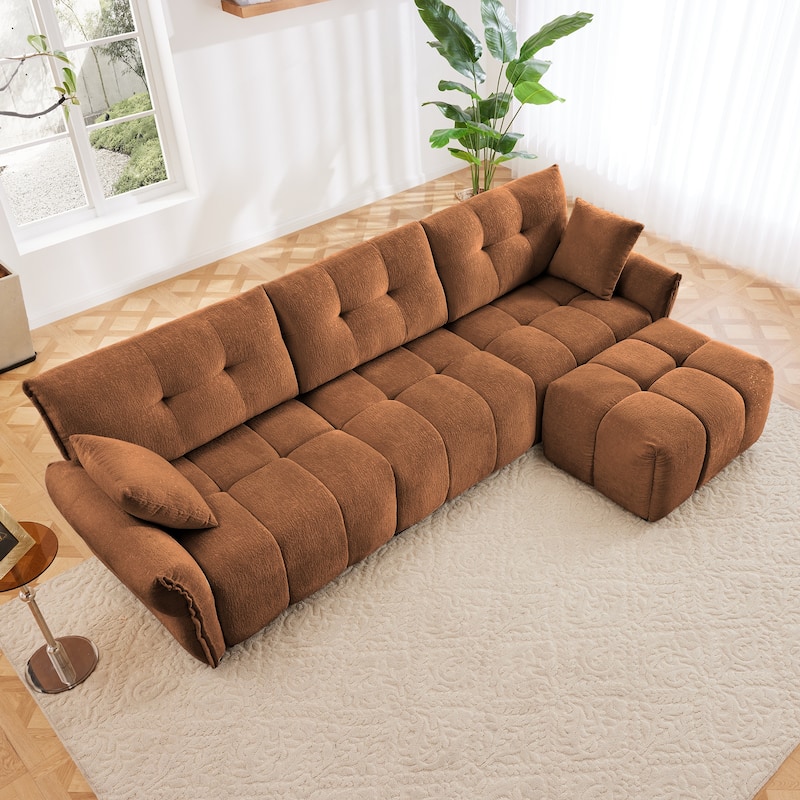 Modular 4-Seat Chenille Sofa Set with 2 Ottomans, High-Resilience Cushions and Solid Wood Frame