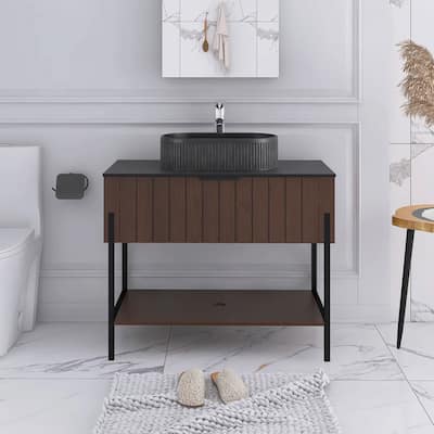 36" Freestanding Bathroom Vanity with Black Ceramic Basin and Open Shelf - 35.83'' x 18.9'' x 33.46''