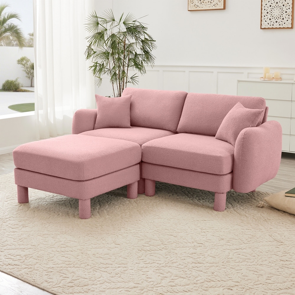 2-seater Loveseat Sofa Couch With Distinctive Shell-shaped Armrests And Removable Ottoman