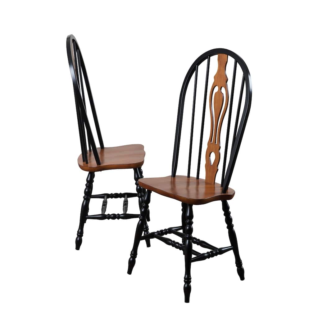 Set of 2 Antique Black and Brown Keyhole Dining Chair 41"