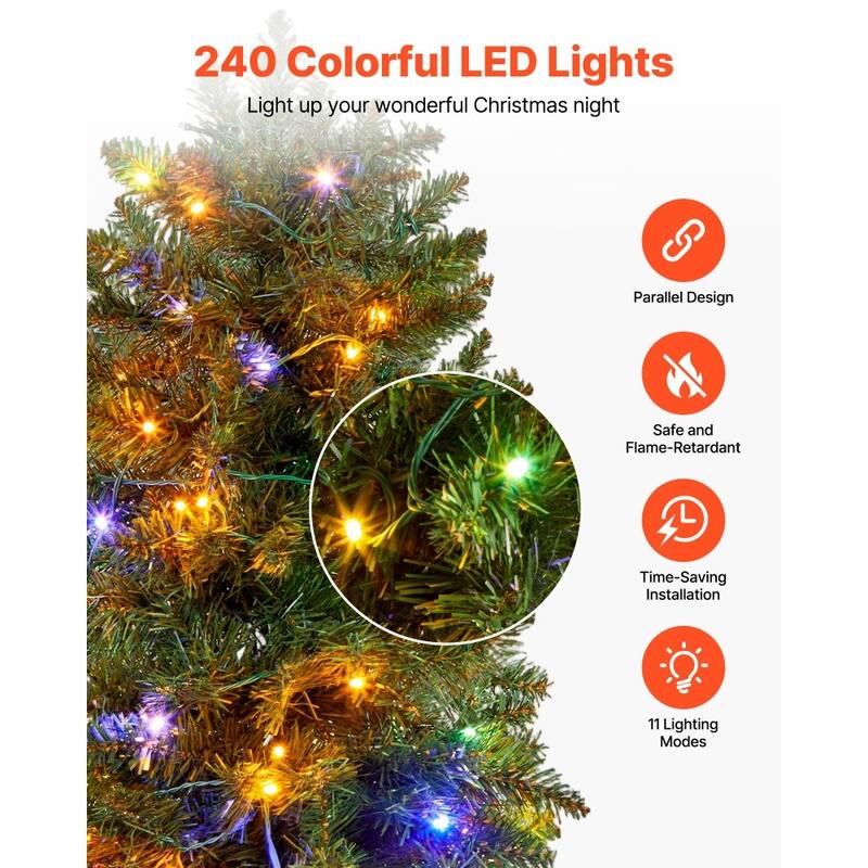 Green PVC and Iron 6ft Pre-Lit Christmas Tree with 240 LED Lights and 11 Modes - 2.3 x 6 ft