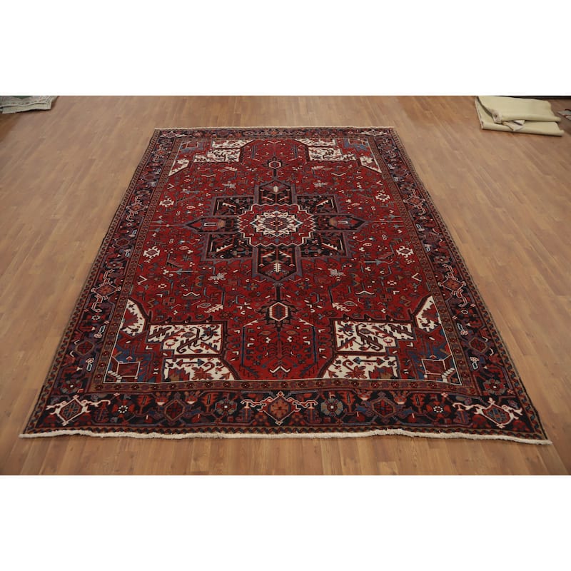 Hand Knotted Oriental 100% Wool Carpet Traditional Medallion Red Heriz Area Rug - 11' 3'' X 8' 4''