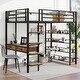 preview thumbnail 1 of 19, Twin/Full Size Metal Loft Bed with Bulit-in Desk and 2 Storage Drawers, Heavy Duty Loft Bedframe with 4-Tier Storage Shelves Full