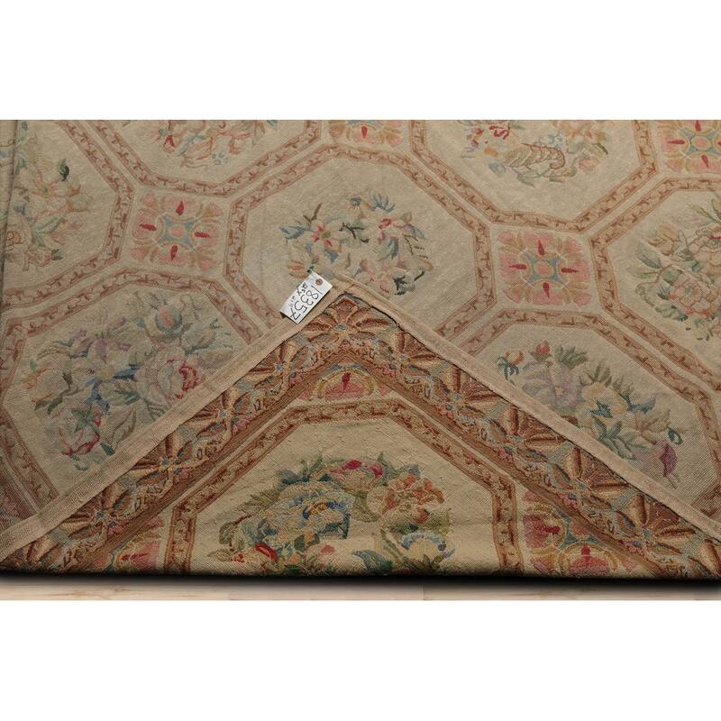 Hand Knotted French Aubusson Beige Flat Weave Wool Oriental Area Rug - 12' 5'' x 21' 11''