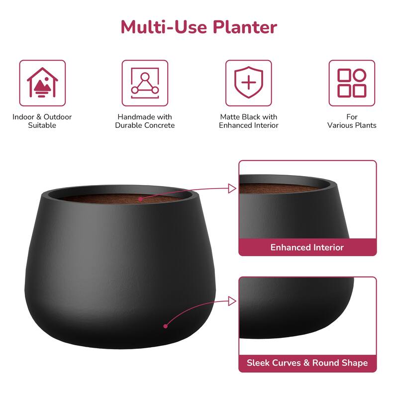 Concrete Round Planter with Drainage Holes for Indoor & Outdoor