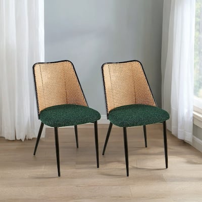 2 Piece Hand Woven Kitchen Dining Chairs with Rattan Back, Upholstered, Metal Legs for Dining Room Kitchen Living Room Bedroom