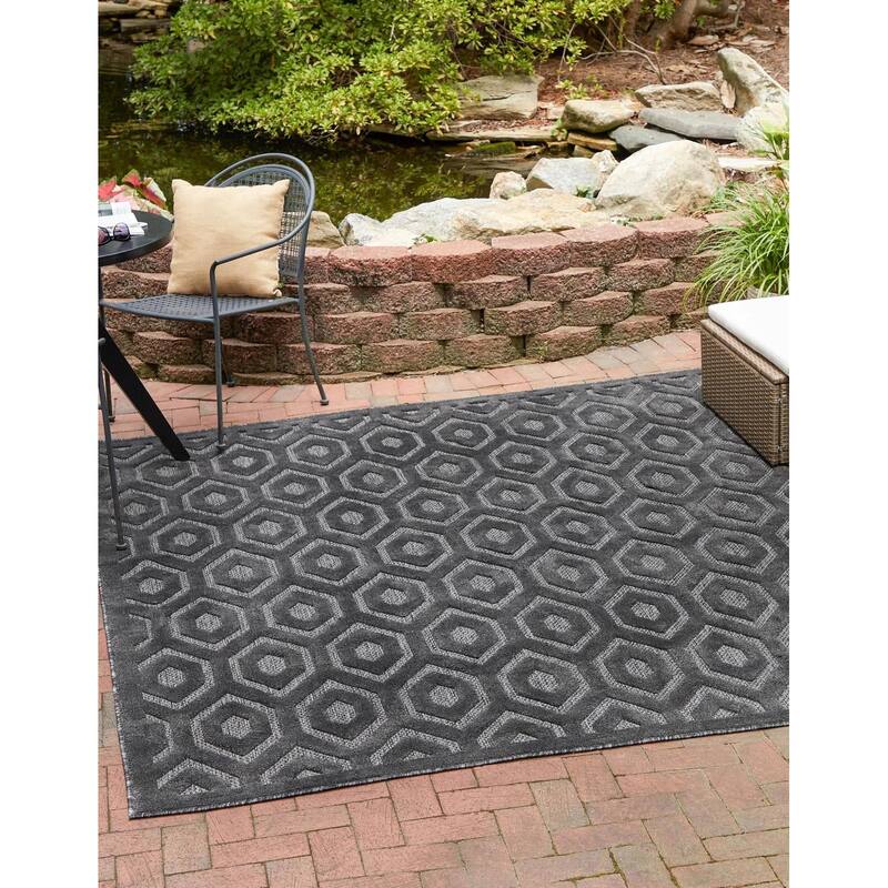 Outdoor Haversham Collection Area Rug - Charcoal - 7'10" Square