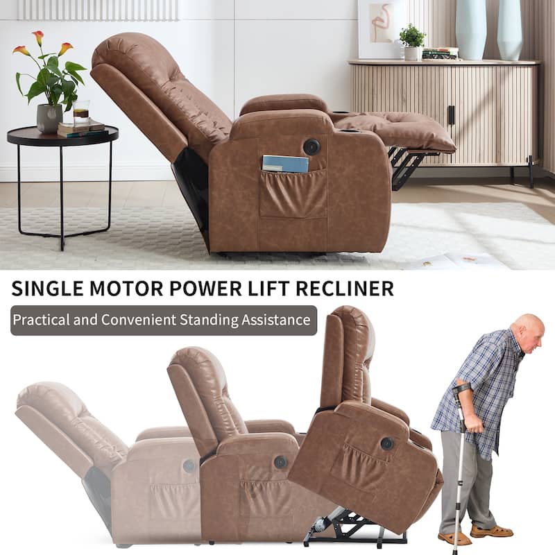 Dual OKIN Motor Power Lift Recliner Chair, Electronic Recliner with Heat & Massage, Sofa Chair with Side Pocket & Cup Holder