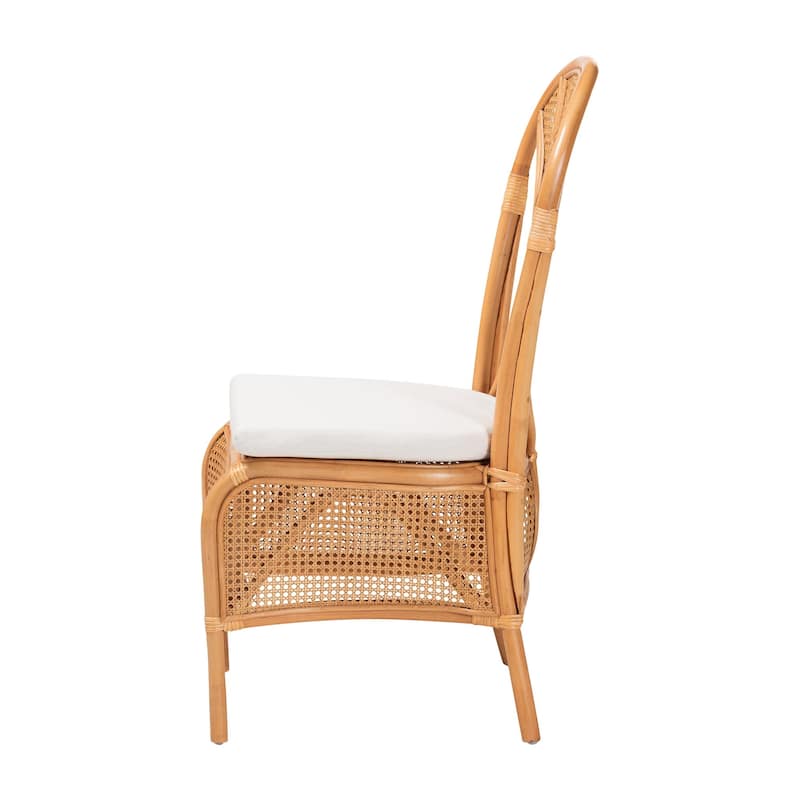 Elsa Natural Rattan Dining Chair - Handcrafted Wicker Side Chair with Openwork Back and Woven Detailing, Coastal Boho Seating