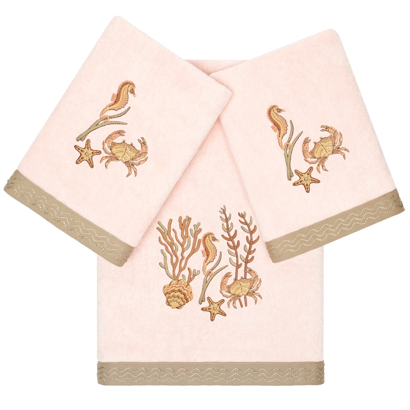 Authentic Hotel and Spa Turkish Cotton Aaron 3PC Embellished Towel Set - Blush