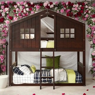 Modren Twin Over Twin House Bunk Bed With Ladder And Solid Construction