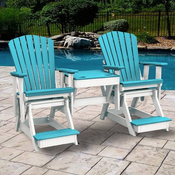 slide 2 of 7, OS Home and Office Model Double Balcony Height Glider with Center Table in Aruba Blue and White