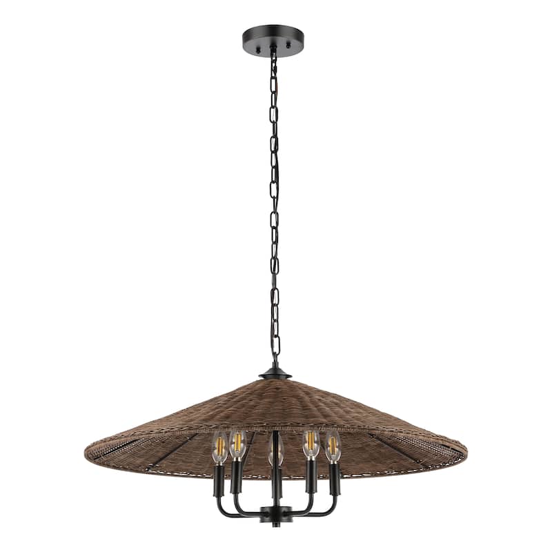 SAFAVIEH Lighting Aureliea 5-Light Wicker Pendant Chandelier (LED Bulbs Included) - 30 In. x 30 In. x 17-76 In.