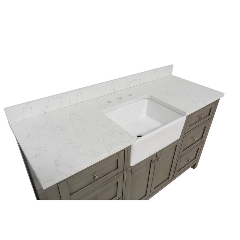KitchenBathCollection Yorkshire 60" Single Farmhouse Vanity with Engineered Marble Top