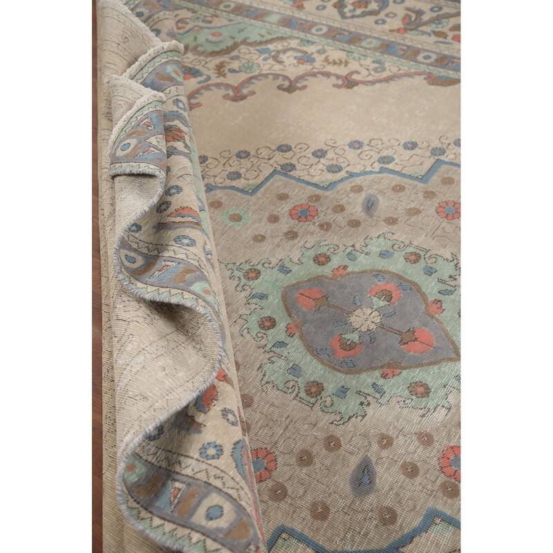 Hand Knotted Oriental 100% Wool Carpet Traditional Medallion Beige & Ivories Tabriz Area Rug - 12' 10'' X 9' 6''