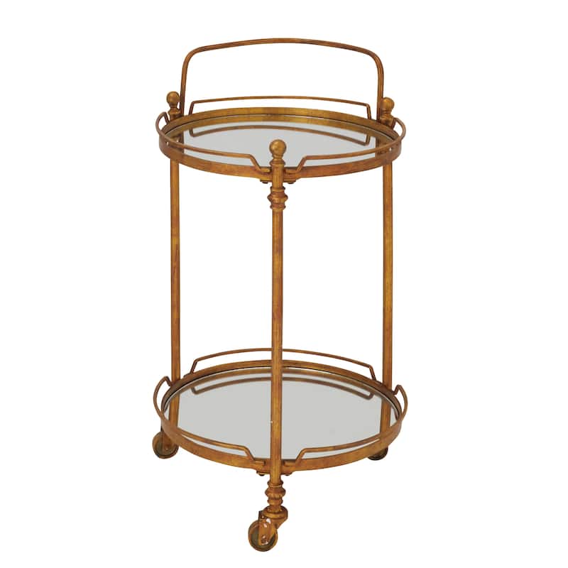 Brass Metal Rolling 2 Mirrored Shelves Bar Cart with Wheels and Handle