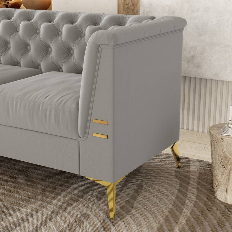 82'' Modern Velvet 3-Seater Couch with Tufted Design and Gold Metal Legs