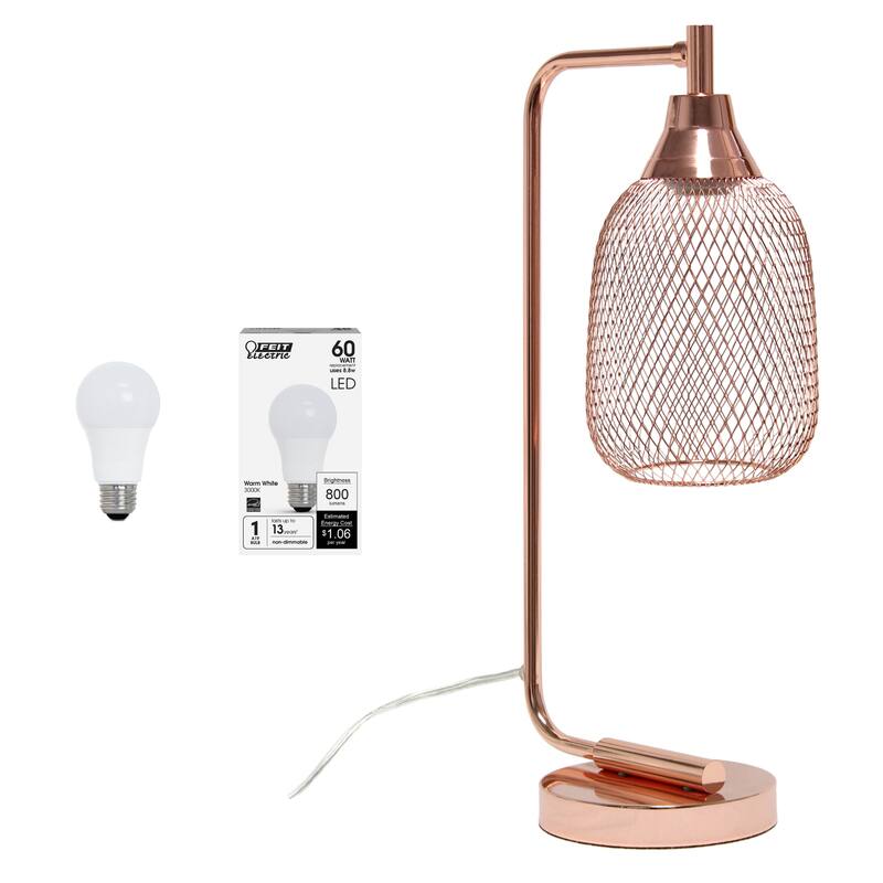 Industrial Style Desk Lamp with Wire Shade - 19" - Rose Gold