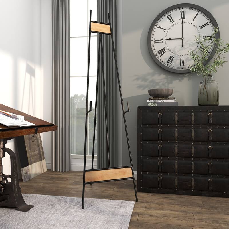 Black Metal Extra Large Free Standing Adjustable Display Stand Easel with Chain Support and Wood Accents