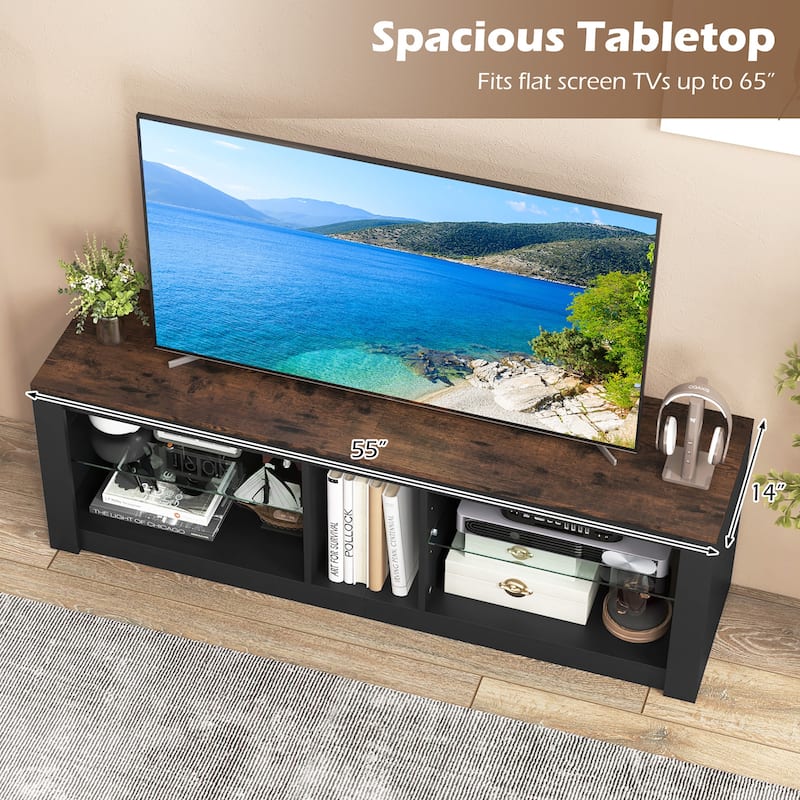 Gymax TV Stand w/ LED Light for TVs up to 65 inch w/ Adjustable