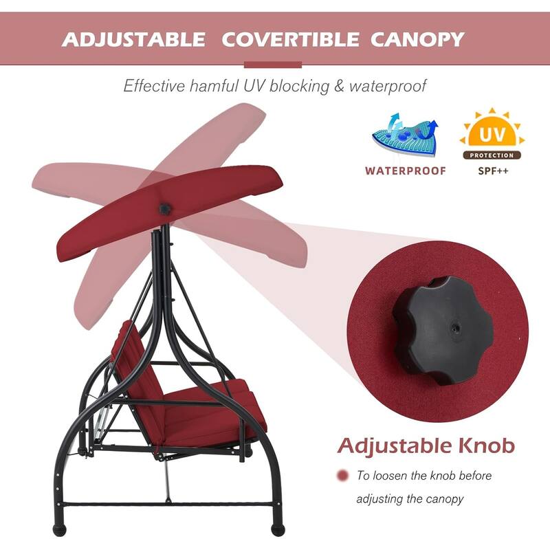 AECOJOY 3-Seat Porch Swing Chair, Patio Swing Chair w/ Cushions
