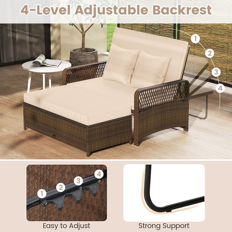 Gymax Patio Rattan Daybed Wicker Loveseat Sofa w/ Multifunctional