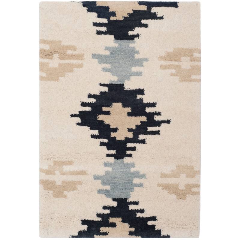 SAFAVIEH Handmade Soho Ashlyn Boho Western N.Z. Wool/ Viscose - 2' x 3' - Ivory/Dark Grey - Runner/Rectangle