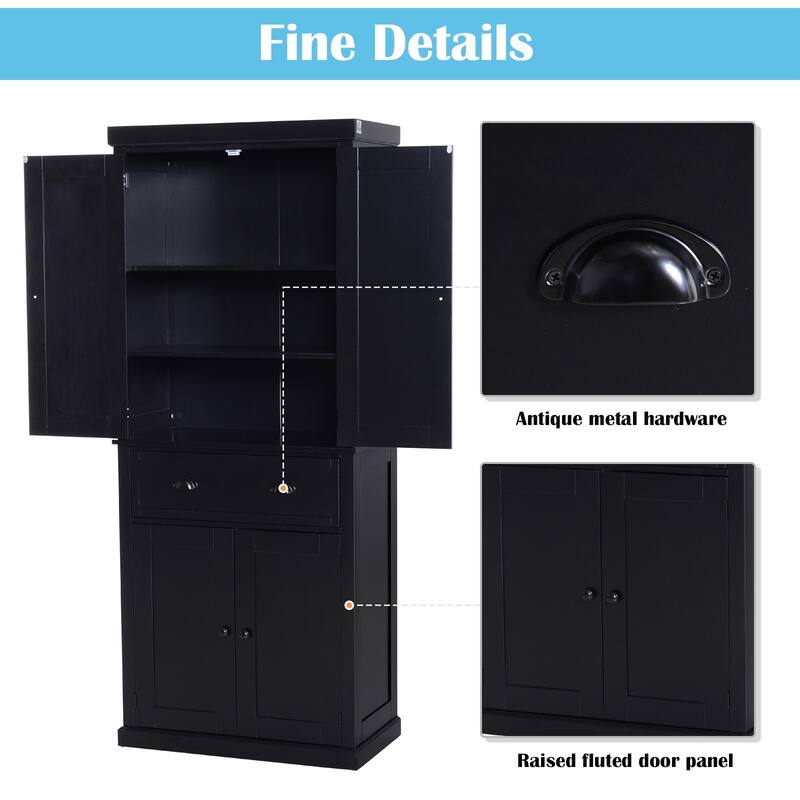 HOMCOM 72" Traditional Freestanding Kitchen Pantry Cupboard with 2 Cabinet,Drawer and Adjustable Shelves - N/A