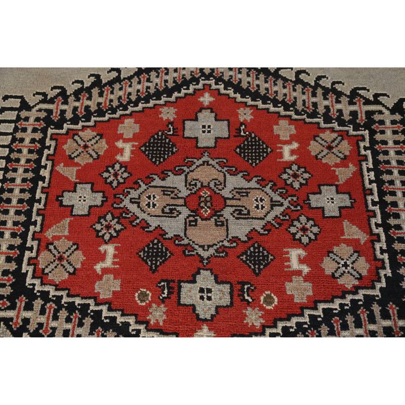 Hand Knotted Oriental 100% Wool Carpet Traditional Geometric Greys & Charcoal Viss Area Rug - 11' 10'' X 8' 10''
