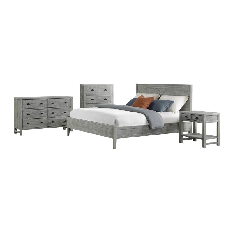 Arden 4-Piece Bedroom Set with King Bed, 2-Drawer Nightstand with Open Shelf, 5-Drawer Chest, 6-Drawer Dresser